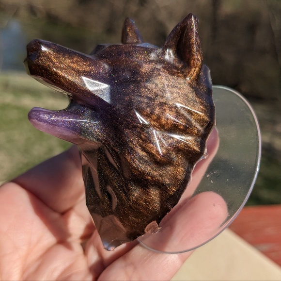 Brown Wolf Suction Cup Home Decor Huskie Dog Handmade Resin Cool Art Artisan - Picture 9 of 10